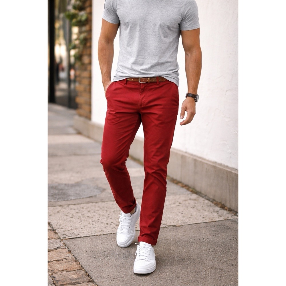 Chubbies Mens Large Red Chino Pants Elastic Waist Slim Fit Stretch Casual Resort